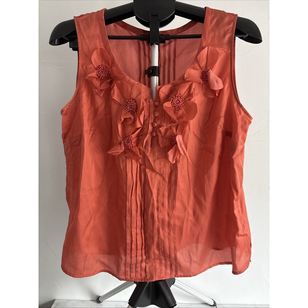 NWT Talbots Silk Cotton Floral Applique Blouse Tank Size 16WP (Coral)